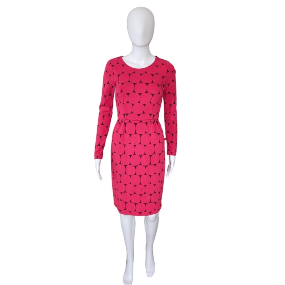 BODEN Red Geometric Circle Long Sleeve Ponte Dress 60s Retro Mod Zip Up Size 2R